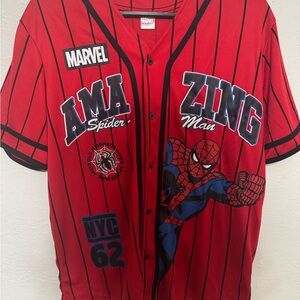 Marvel The Amazing Spider-Man Size M Baseball Jersey Excellent Cond Red Black